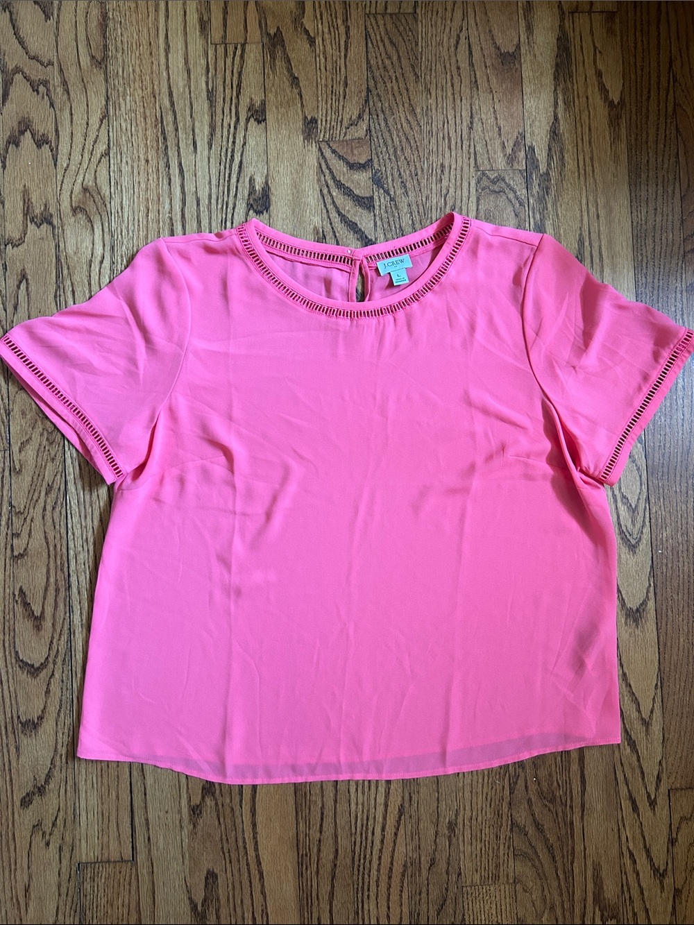 J. Crew Bright Pink Short-Sleeve Eyelet-Trim Tee
